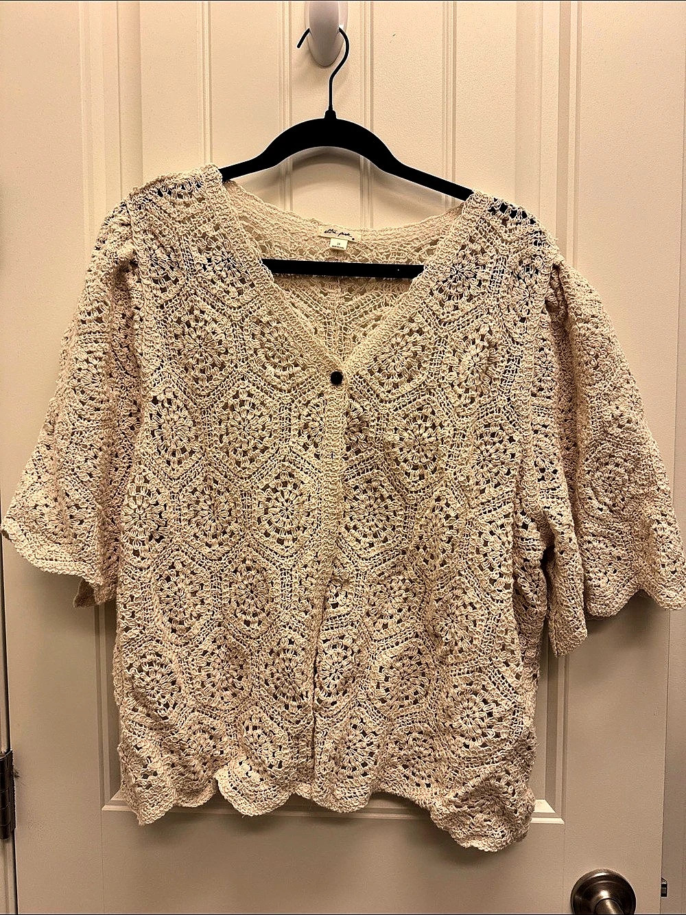 Ultra Pink Crochet Short Sleeve Top Cream Size 2X